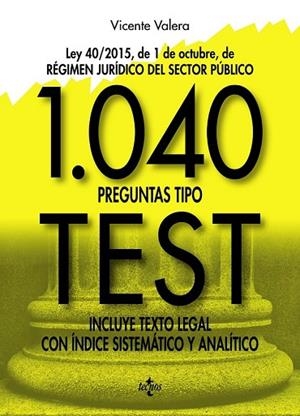 1040 PREGUNTAS TIPO TEST: LEY 40/2015, DE 1 DE OCTUBRE, DEL RÉGIMEN JURÍDICO DEL SECTOR PÚBLICO. INCLUYE T | 9788430971039 | VALERA, VICENTE | Llibreria Drac - Librería de Olot | Comprar libros en catalán y castellano online